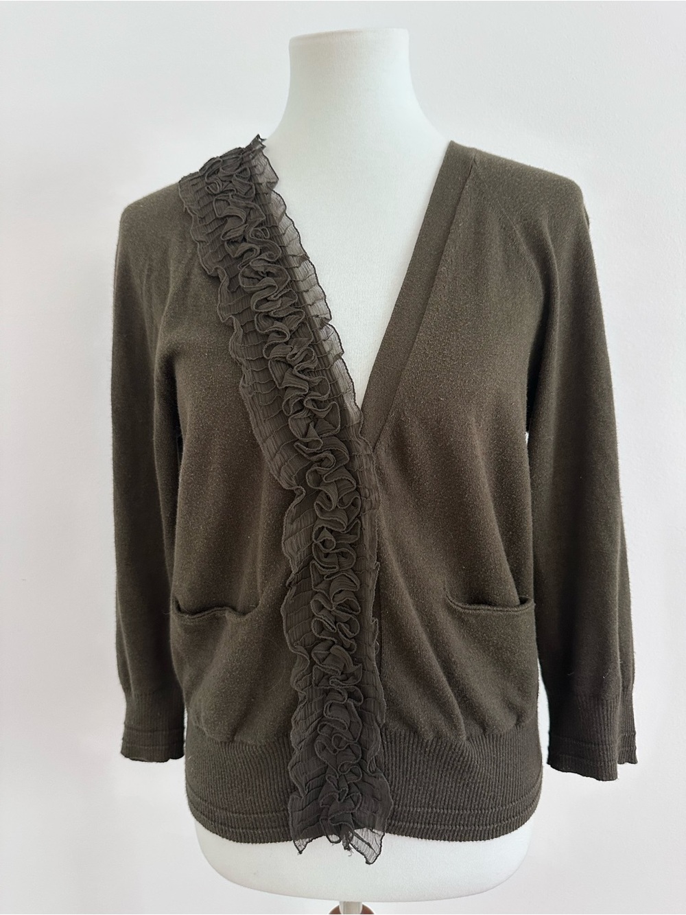 Juicy Couture Dark Green Ruffle Cardigan Size Large
